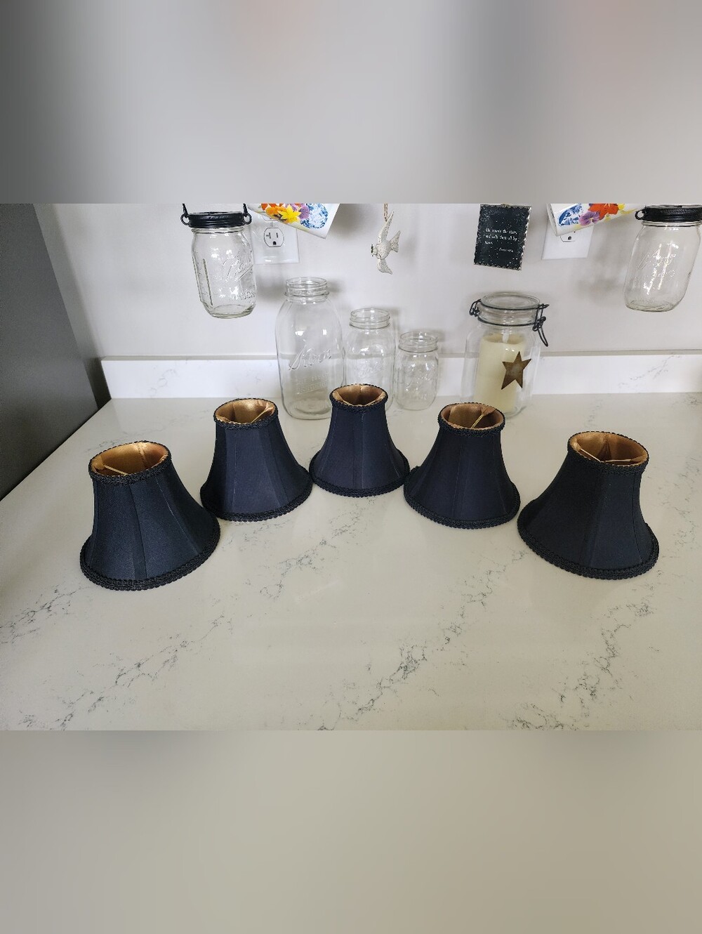 Set of 5 Black Chandalier Shades with Gold Lining